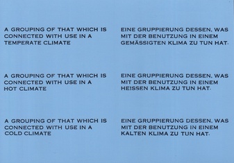 LAWRENCE WEINER BEI KONRAD FISCHER, 18 DEZ. '81 - 16. JAN. '82. A GROUPING OF THAT WHICH IS CONNECTED WITH USE IN A TEMPERATE CLIMATE/ EINE GRUPPIERUNG DESSEN, WAS MIT DER BENUTZUNG IN EINEM GEMÄSSIGTEN KLIMA ZU TUN HAT [invitation card/ Einladungskarte]