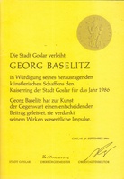 Klaus Gallwitz: Georg Baselitz. Laudatio zur Verleihung des Kaiserrings in der Kaiserpfalz Goslar am 27. September 1986