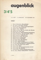 augenblick. zeitschrift für tendenz und experiment. 3/ 4, 5. Jahrgang, Juli-Dezember 1961