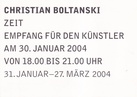 CHRISTIAN BOLTANSKI. ZEIT [Einladung/ invitation]