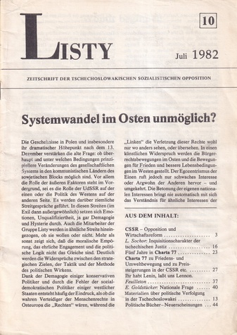 LISTY. ZEITSCHRIFT DER TSCHECHOSLOWAKEISCHEN SOZIALISTISCHEN OPPOSITION # 10. Juli 1982