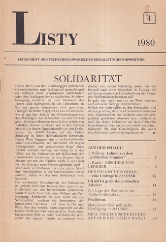 LISTY. ZEITSCHRIFT DER TSCHECHOSLOWAKISCHEN SOZIALISTISCHEN OPPOSITION # 4. 1980