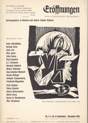 ERÖFFNUNGEN. Eine literarische Zeitschrift. Nr. 5 u. Nr. 6/ September - Dezember 1961