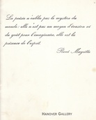 RENE MAGRITTE. Hanover Gallery, London, 14 May to 10 July 1964