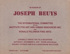 IN HONOR OF JOSEPH BEUYS. THE INTERNATIONAL COMMITTEE OF THE INSTITUTE FOR ART AND URBAN RESOURCES INC. AND RONALD FELDMAN FINE ARTS NEW YORK, NOV. 3, 1979 [Einladungskarte/ invitation card]