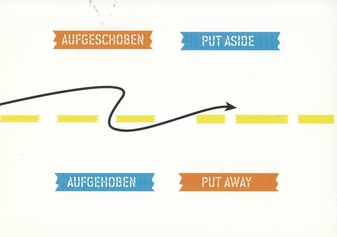 LAWRENCE WEINER. AUFGESCHOBEN/ AUFGEHOBEN. PUT ASIDE/ PUT AWAY. EINLADUNGSKARTE
