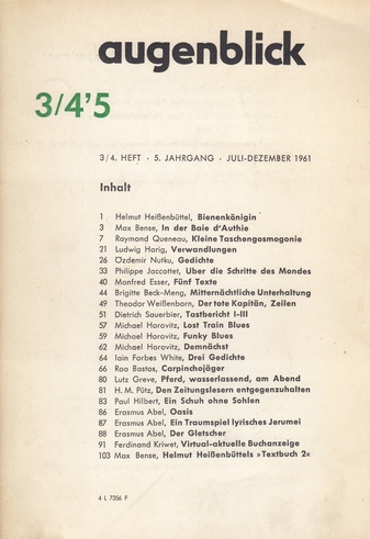 augenblick. zeitschrift für tendenz und experiment. 3/ 4, 5. Jahrgang, Juli-Dezember 1961