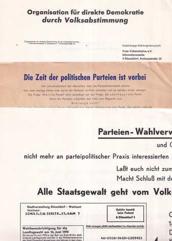 Organisation für direkte Demokratie durch Volksabstimmung: Volksabstimmen. Volksbegehren/ Die Zeit der politischen Parteien ist vorbei/ Parteien - Wahlverweigerung