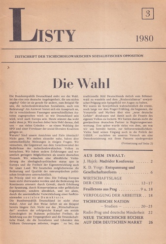 LISTY. ZEITSCHRIFT DER TSCHECHOSLOWAKISCHEN SOZIALISTISCHEN OPPOSITION # 3. 1980