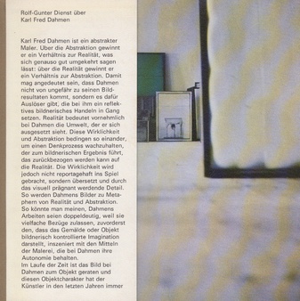 [Rolf-Gunter Dienst über] Karl Fred Dahmen. Galerie Raeber Luzern, 10. Oktober bis Ende November 1970