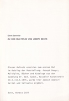 Dierk Stemmler. ZU DEN MULTIPLES VON JOSEPH BEUYS [überarbeiteter und teils ergänzter Aufsatz]