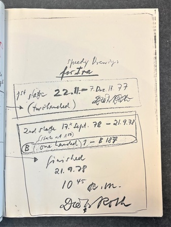 Dieter Roth. Speedy drawings for Ira. [1st stage 22.11. - 7.Dez 77 (two-handed)/ 2nd stage 17th Sept. 78 – 21.9.78 (one-handed).]. [Widmungsexemplar ]
