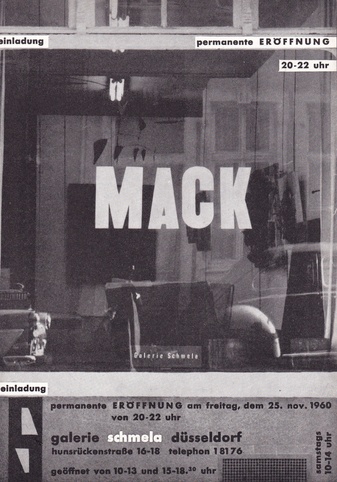 Heinz Mack. Einladung zur permanenten Eröffnung am freitag, dem 25. nov. 1960, galerie schmela düsseldorf [Einladungskarte/ invitation card]