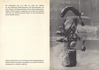 JEAN TINGUELY. Galerie Rudolph Zwirner, Köln. Einladungskarte zur Ausstellungseröffnung am 5.9.1964