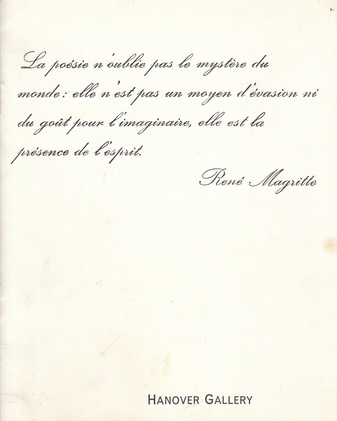 RENE MAGRITTE. Hanover Gallery, London, 14 May to 10 July 1964