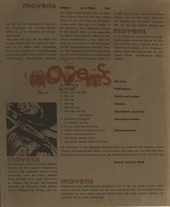 movens. Dokumente und Analysen zur Dichtung, bildenden Kunst, Musik, Architektur.