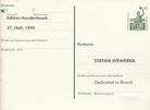 Stefan Wewerka. Postkarte. Dedicated to Ricard