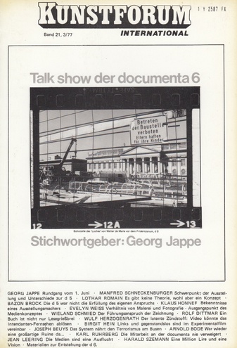 Kunstforum International. Bd. 21, 3/77. Talk show der documenta 6. Stichwortgeber: Georg Jappe.