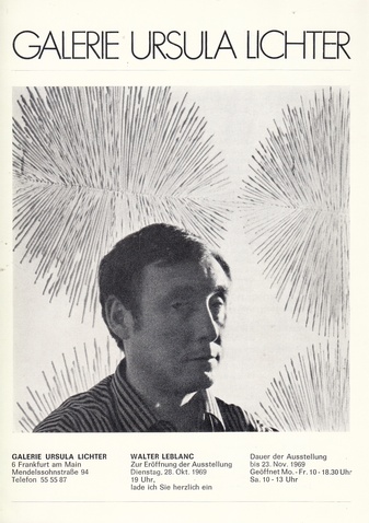 WALTER LEBLANC. Einladungskarte der GALERIE URSULA LICHTER zur Ausstellungseröffnung am 28. Okt. 1969