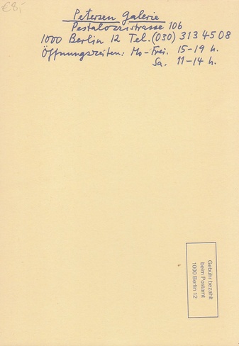 Einladung zur Vernissage der Ausstellung Dieter Roth Verlag, am 10. März 1985