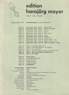 edition hansjörg mayer. verlagsverzeichnis 1972
