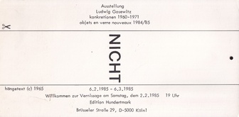 Ludwig Gosewitz. NICHT/ DOCH. DOCH/ NICHT. hängetext (c) 1965. Edition Hundertmark 1985 [invitation card/ Einladungskarte & Multiple]. 