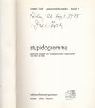 Dieter Roth. Gesammelte Werke Band 9. Stupidogramme. Gedruckte Beispiele der handgezeichneten Originalserien von 1961 bis 1966. [signiertes Exemplar]