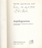 Dieter Roth. Gesammelte Werke Band 9. Stupidogramme. Gedruckte Beispiele der handgezeichneten Originalserien von 1961 bis 1966. [signiertes Exemplar]