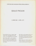 Giulio Paolini. Städtisches Museum Mönchengladbach, 3. März bis 11. April 1977