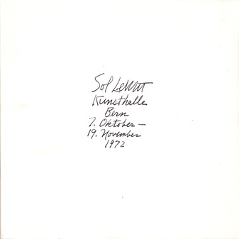 Sol Lewitt. Kunsthalle Bern, 1. Oktober - 19. November 1972