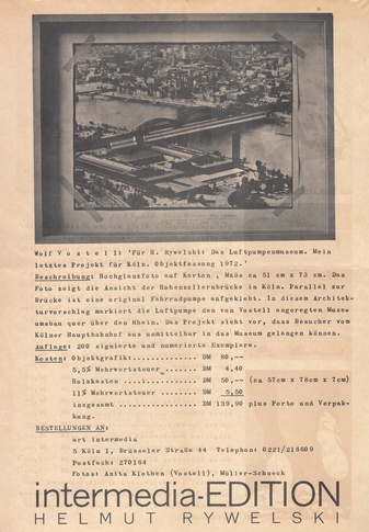 Wolf Vostell: "Für H. Rywelski: Das Luftpumpenmuseum. Mein letztes Projekt für Köln. Objektfassung 1972"