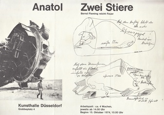 Anatol. Zwei Stiere. Bernd Flemming reicht Feuer. Kunsthalle Düsseldorf, 15. Oktober 1974 [Ankündigungsblatt]